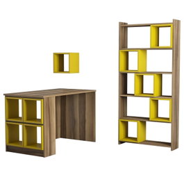 Hanah Home Escritorio y Estantería Bohemios Nogal y Amarillo